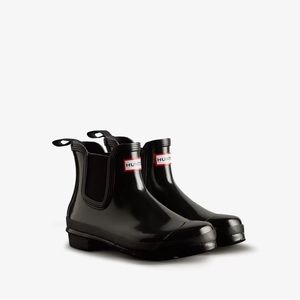Hunter Black Gloss Ankle Boots